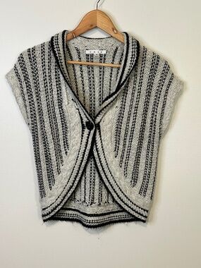 CAbi Black and White Striped Cardigan Sweater Size Medium